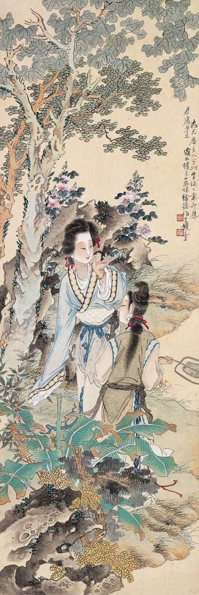 徐操 梧桐仕女图 立轴